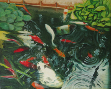 Malerei mit dem Titel "Fish and Reflections" von James Potter, Original-Kunstwerk, Öl