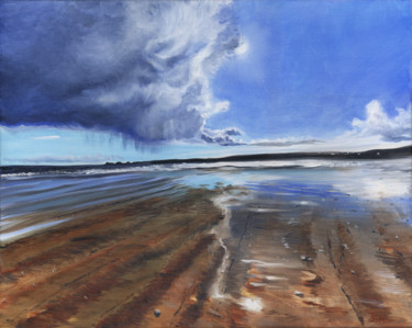 Painting titled "Storm Beach" by James Potter, Original Artwork, Oil