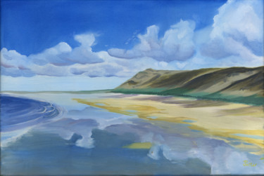 Schilderij getiteld "Rhossili Reflections" door James Potter, Origineel Kunstwerk, Olie