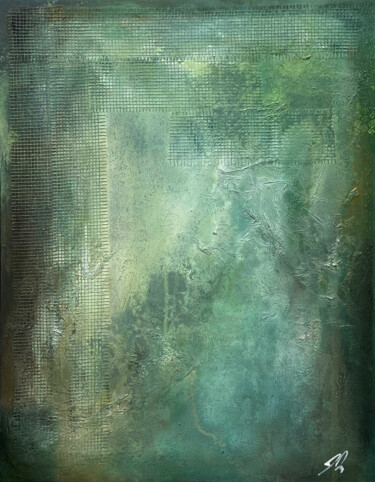 Schilderij getiteld "Turquoise" door James Rooney, Origineel Kunstwerk, Olie Gemonteerd op Houten paneel