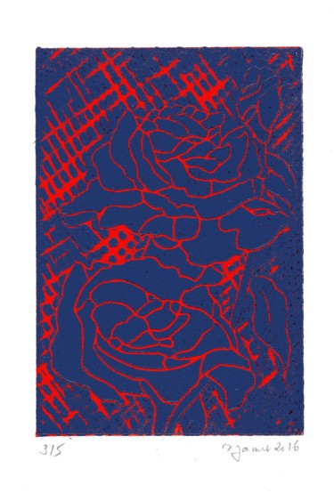 Gravures & estampes intitulée "Rose bleue" par Michel Jamet, Œuvre d'art originale, Xylographie