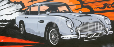 Schilderij getiteld "Aston Martin DB5" door Jamie Lee, Origineel Kunstwerk, Acryl Gemonteerd op Frame voor houten brancard