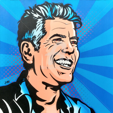 Painting titled "Anthony Bourdain" by Jamie Lee, Original Artwork, Acrylic Mounted on Wood Stretcher frame