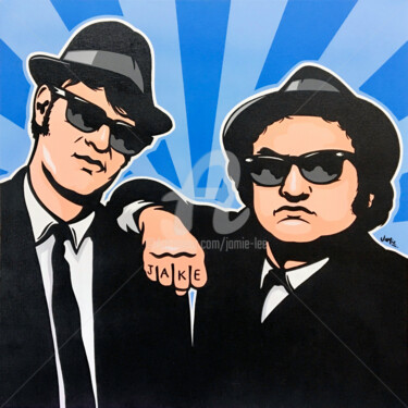 Painting titled "The Blues Brothers" by Jamie Lee, Original Artwork, Acrylic Mounted on Wood Stretcher frame