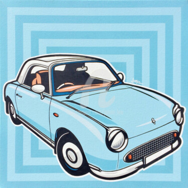 Painting titled "Nissan Figaro" by Jamie Lee, Original Artwork, Acrylic Mounted on Wood Stretcher frame