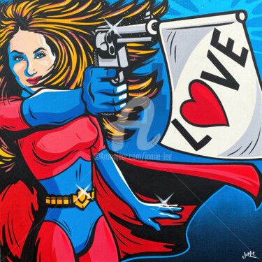 Pintura intitulada "Love Gun" por Jamie Lee, Obras de arte originais, Acrílico Montado em Armação em madeira