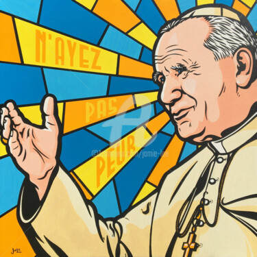 Картина под названием "Pope John Paul II" - Jamie Lee, Подлинное произведение искусства, Акрил Установлен на Деревянная рама…