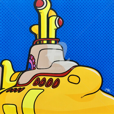 Schilderij getiteld "Yellow Submarine Sq…" door Jamie Lee, Origineel Kunstwerk, Acryl Gemonteerd op Frame voor houten branca…