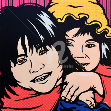 Schilderij getiteld "Sisters" door Jamie Lee, Origineel Kunstwerk, Acryl Gemonteerd op Frame voor houten brancard