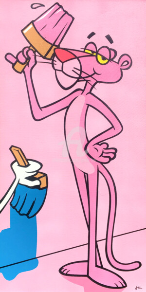 Painting titled "The Pink Panther" by Jamie Lee, Original Artwork, Acrylic Mounted on Wood Stretcher frame
