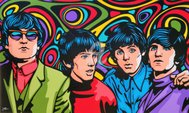 Painting titled "The Beatles Psyched…" by Jamie Lee, Original Artwork, Acrylic Mounted on Wood Stretcher frame