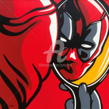 「Deadpool With Mirror」というタイトルの絵画 Jamie Leeによって, オリジナルのアートワーク, アクリル ウッドストレッチャーフレームにマウント