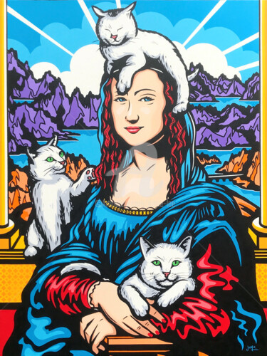 Painting titled "Mona Lisa With Her…" by Jamie Lee, Original Artwork, Acrylic Mounted on Wood Stretcher frame