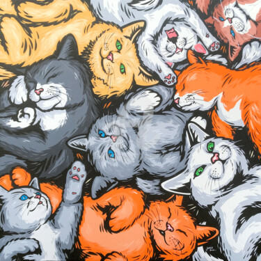 Pintura titulada "Cats" por Jamie Lee, Obra de arte original, Acrílico Montado en Bastidor de camilla de madera