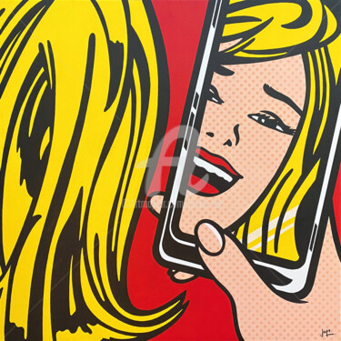 Картина под названием "Girl With Phone" - Jamie Lee, Подлинное произведение искусства, Акрил Установлен на Деревянная рама д…