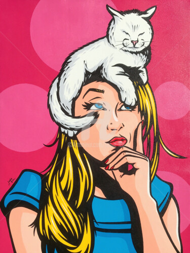 Malerei mit dem Titel "Cat On A Hot Blonde…" von Jamie Lee, Original-Kunstwerk, Acryl Auf Keilrahmen aus Holz montiert
