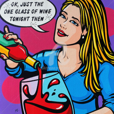 Painting titled "Just One Glass Toni…" by Jamie Lee, Original Artwork, Acrylic Mounted on Wood Stretcher frame