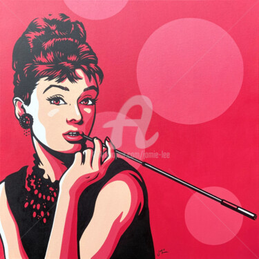 Pintura intitulada "Audrey Hepburn on H…" por Jamie Lee, Obras de arte originais, Acrílico Montado em Armação em madeira