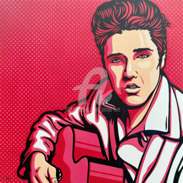 Pintura intitulada "Elvis Presley On Pi…" por Jamie Lee, Obras de arte originais, Acrílico Montado em Armação em madeira