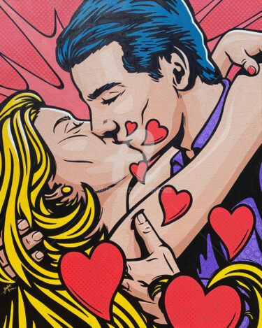 Ζωγραφική με τίτλο "Kiss Me" από Jamie Lee, Αυθεντικά έργα τέχνης, Ακρυλικό Τοποθετήθηκε στο Ξύλινο φορείο σκελετό