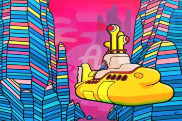 Painting titled "Yellow Submarine" by Jamie Lee, Original Artwork, Acrylic Mounted on Wood Stretcher frame