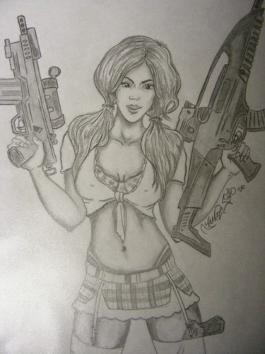 Digital Arts titled "Girl with some guns" by Jms Designs, Original Artwork