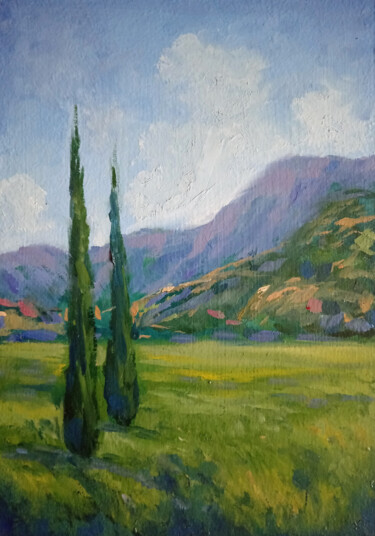 Painting titled "Summer Day in the M…" by Jamila Rasulzada, Original Artwork, Oil