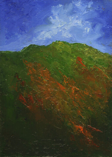 Картина под названием "Green hill under a…" - Jamila Rasulzada, Подлинное произведение искусства, Масло Установлен на картон
