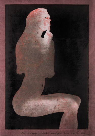 Gravures & estampes intitulée "Sitting nude" par Jan Bosak, Œuvre d'art originale, Pochoir