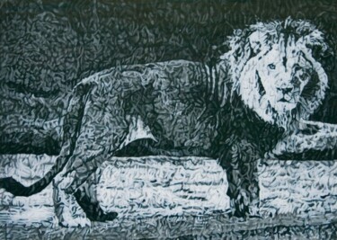 Drawing titled "Beast" by Jan De Vleeschauwer, Original Artwork, Conté Mounted on Wood Panel