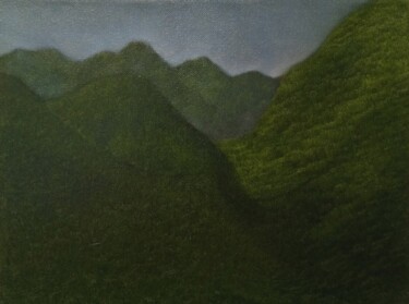 Painting titled "Mountains IV" by Jan De Vleeschauwer, Original Artwork, Oil Mounted on Wood Stretcher frame
