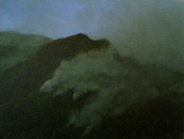 Painting titled "Mountains in winter…" by Jan De Vleeschauwer, Original Artwork, Oil Mounted on Wood Stretcher frame