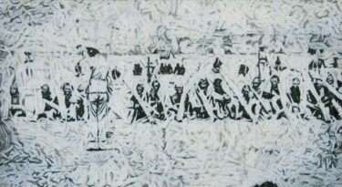 Tekening getiteld "Untitled IX" door Jan De Vleeschauwer, Origineel Kunstwerk, Conté Gemonteerd op Houten paneel