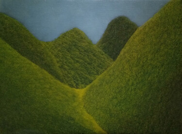 Painting titled "Mountainscape V" by Jan De Vleeschauwer, Original Artwork, Oil Mounted on Wood Stretcher frame