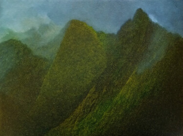 Painting titled "Mountainscape VIII" by Jan De Vleeschauwer, Original Artwork, Oil Mounted on Wood Stretcher frame