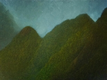 Painting titled "Mountainscape XIII" by Jan De Vleeschauwer, Original Artwork, Oil Mounted on Wood Stretcher frame