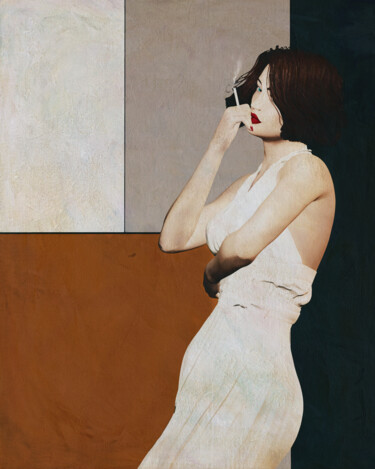 Schilderij getiteld "Vrouw die sigaret r…" door Jan Keteleer, Origineel Kunstwerk, Digitaal Schilderwerk