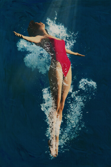 Schilderij getiteld "Meisje duikt in het…" door Jan Keteleer, Origineel Kunstwerk, Digitaal Schilderwerk Gemonteerd op Alumi…