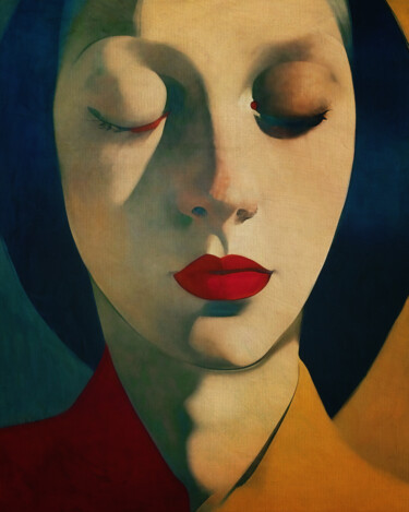 Peinture intitulée "Woman daydreaming w…" par Jan Keteleer, Œuvre d'art originale, Peinture numérique Monté sur Châssis en b…