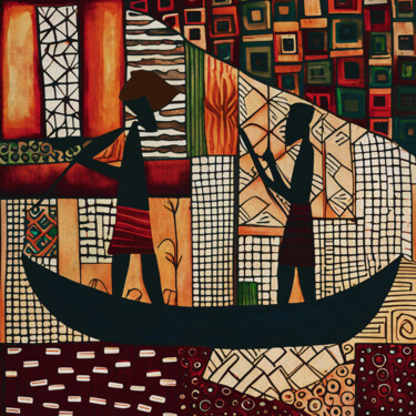 Картина под названием "Fishermen in the co…" - Jan Keteleer, Подлинное произведение искусства, Акрил Установлен на Другая же…