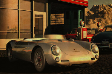 Digital Arts titled "Porsche 550 at an o…" by Jan Keteleer, Original Artwork, Digital Painting