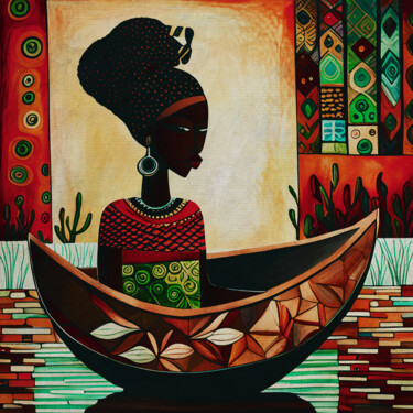 Painting titled "African girl looks…" by Jan Keteleer, Original Artwork, Acrylic Mounted on Other rigid panel