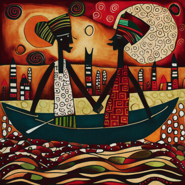 Ζωγραφική με τίτλο "African fishermen j…" από Jan Keteleer, Αυθεντικά έργα τέχνης, Ακρυλικό