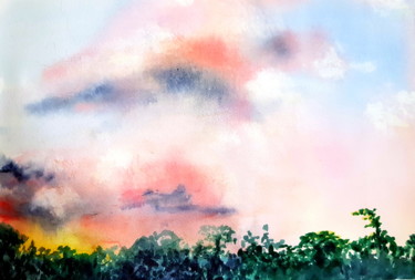Painting titled "Summer Fire Skies" by Jan Lowe, Original Artwork, Watercolor