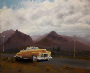Painting titled "the yellow car" by Jan Marien, Original Artwork, Oil