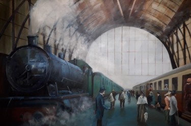Painting titled "the station" by Jan Marien, Original Artwork, Oil