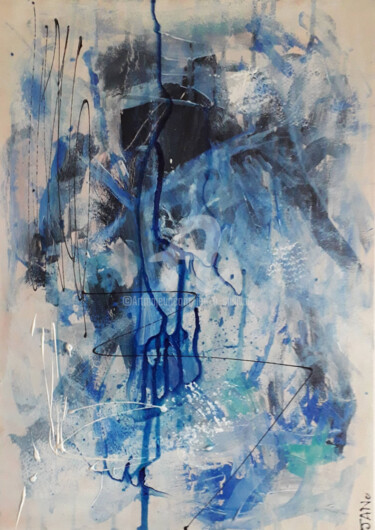 Ζωγραφική με τίτλο "Bleu" από Jan O'Sullivan, Αυθεντικά έργα τέχνης, Ακρυλικό Τοποθετήθηκε στο Ξύλινο φορείο σκελετό