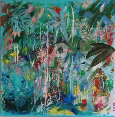 Картина под названием "Tropical Botanical" - Jan O'Sullivan, Подлинное произведение искусства, Акрил Установлен на Деревянна…