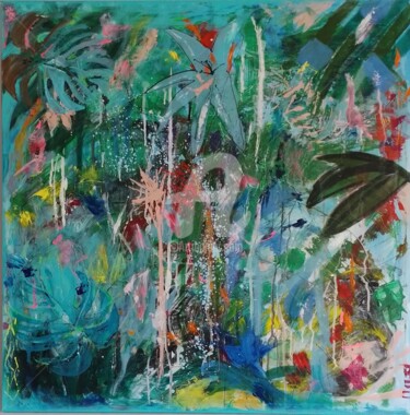 Painting titled "Tropical Botanical" by Jan O'Sullivan, Original Artwork, Acrylic Mounted on Wood Stretcher frame