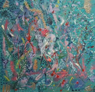 Malarstwo zatytułowany „Turquoise Tropics” autorstwa Jan O'Sullivan, Oryginalna praca, Akryl Zamontowany na Drewniana rama n…